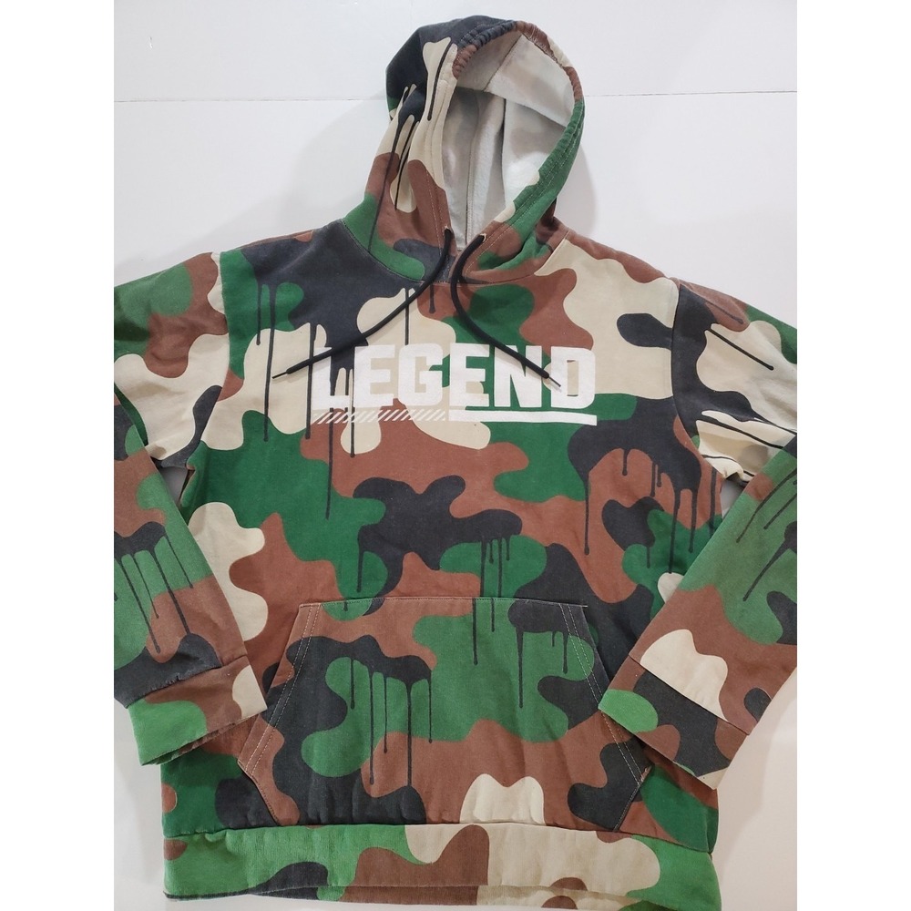 Fresh Laundry Graphic Hoodie Medium Green Camo‎ Legend Paint Drip Streetwear